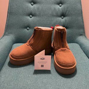 NWT UGG Neumel Platform Zip Booties in Chestnut Women’s Size 7